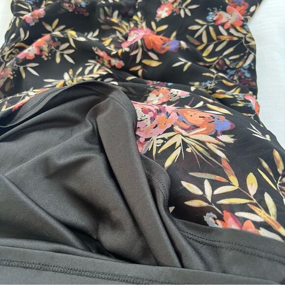 Rachel Rachel Roy Tie Neck Black Chiffon Sheer Sleeve Floral Mini Dress Size 4 - Picture 15 of 16